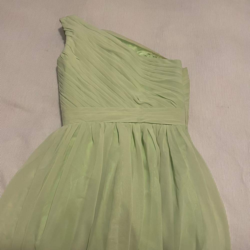 One-Shoulder Light Green Bridesmaid Dress - Picture 3 of 5